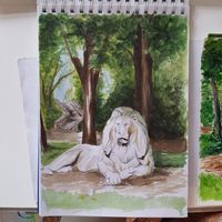 L&ouml;we auf dem Spielplatz/ Aquarell